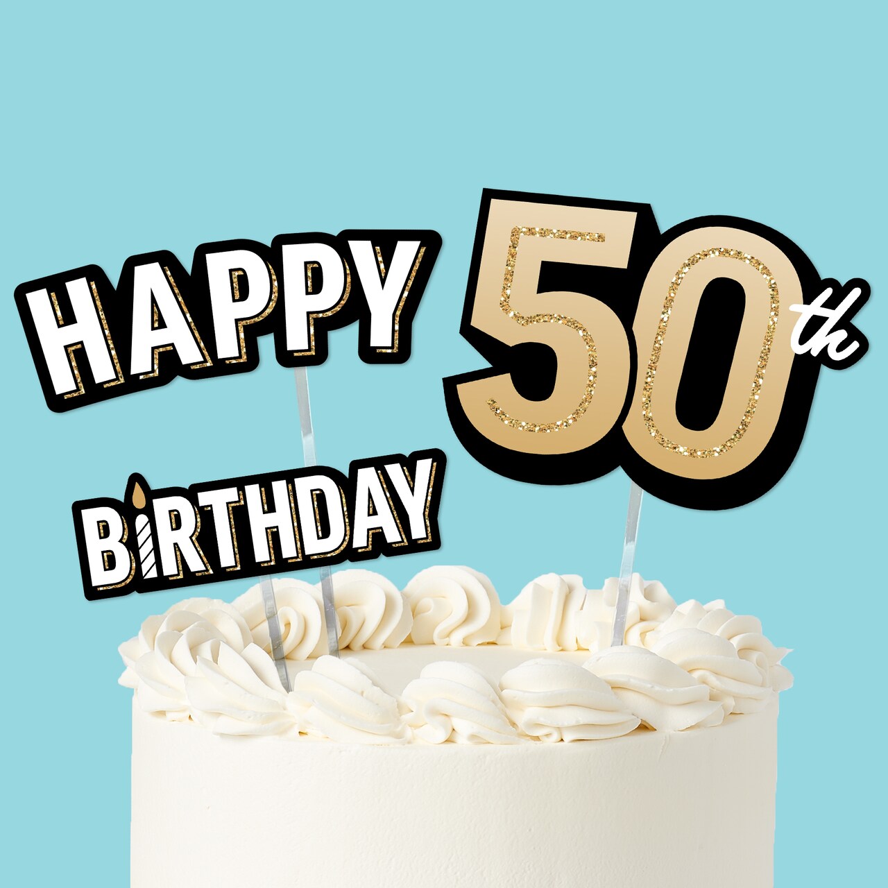 Big Dot of Happiness 50th Birthday Cake Topper Set, Black and Gold Happy 50th Birthday Party Decorations for Adult Milestone Celebrations